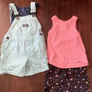 Oshkosh Teal Overalls and Cat and Jack summer outfit 2T